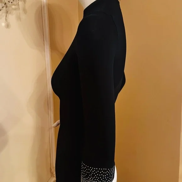 KIKIRIKI Black Long-Sleeve Crewneck Top with Crystal-Embellished Cuffs size S - Picture 10 of 15